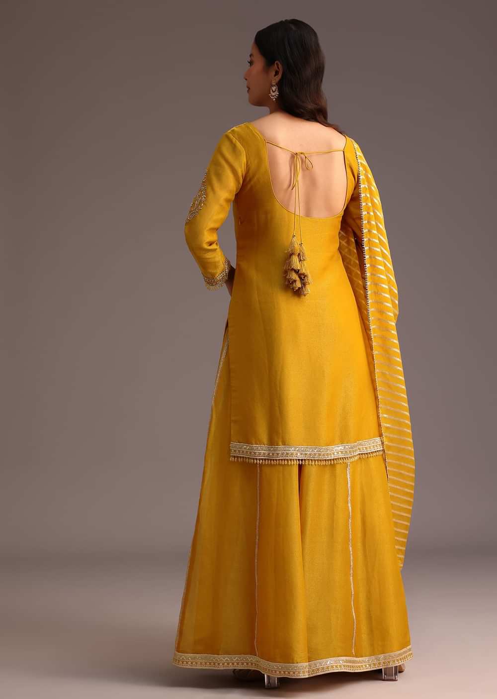 Mustard Embroidered Kurta Palazzo Set With Dupatta