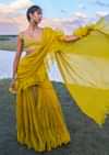 Mustard Georgette Pre Draped Sharara With Embroidered Blouse