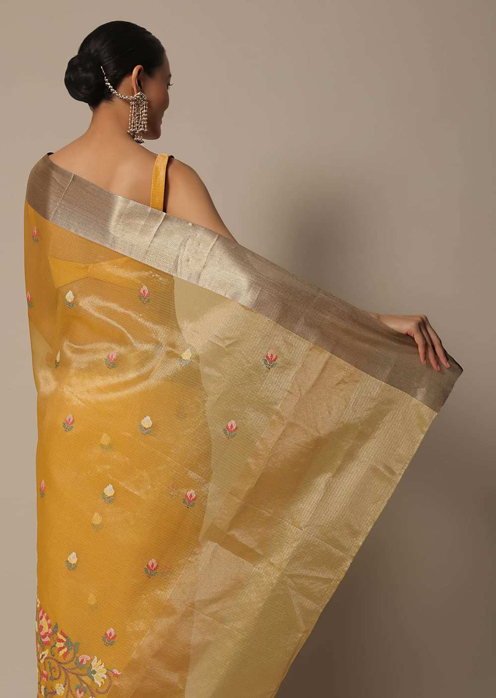 Mustard Kora Silk Saree With Multi-Color Thread Work