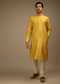 Mustard Kurta Set In Silk With Resham And Sequins Abla Embroidered Geometric Motifs