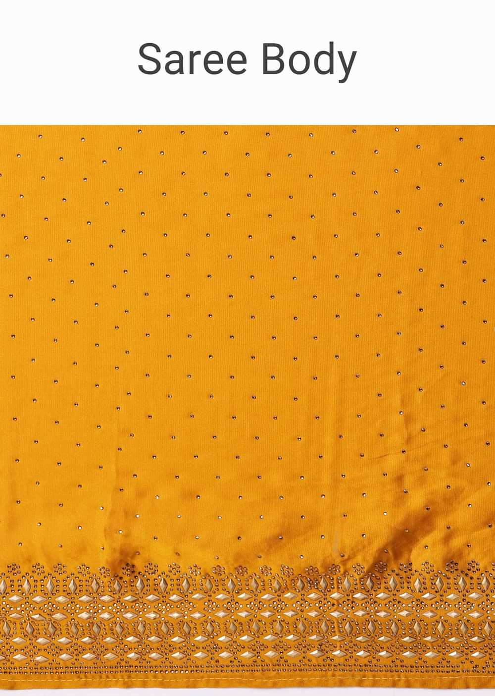 Mustard Satin Saree With Gold Tone Embellishments And Unstitched Blouse Piece