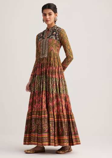 Mustard Silk Kurti With Multicolor Patola Print