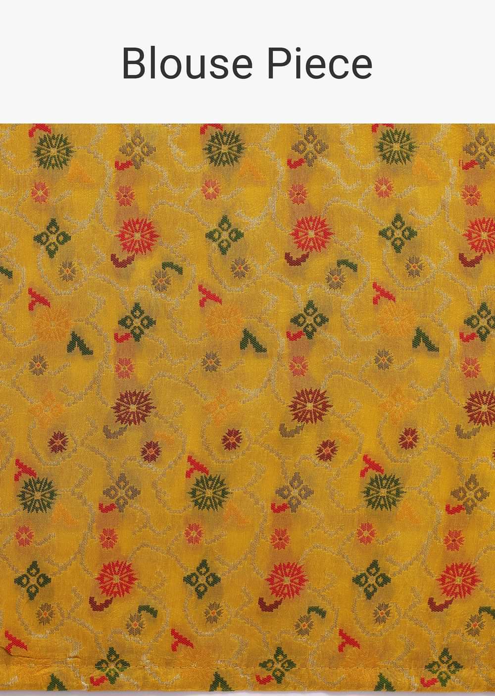 Mustard Yellow Banarasi Silk Handloom Saree With Meenakari Weave And Unstitched Blouse Piece
