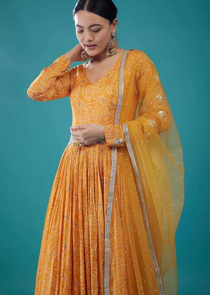Honey Yellow Bandhani Print Anarkali Suit