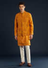 Mustard Yellow Chanderi Jacket Kurta Set With Dori Work