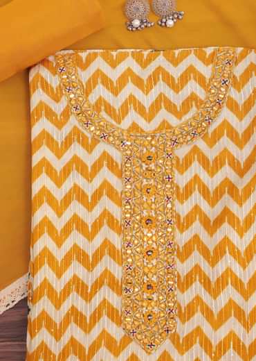 Mustard Yellow Chevron Printed Georgette Dress Material