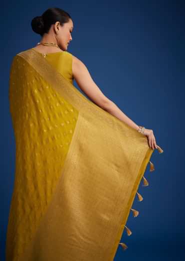 Mustard Yellow Dola Silk Saree With Woven Patterns