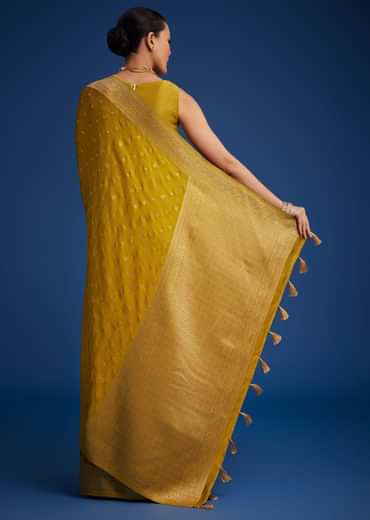 Mustard Yellow Dola Silk Saree With Woven Patterns