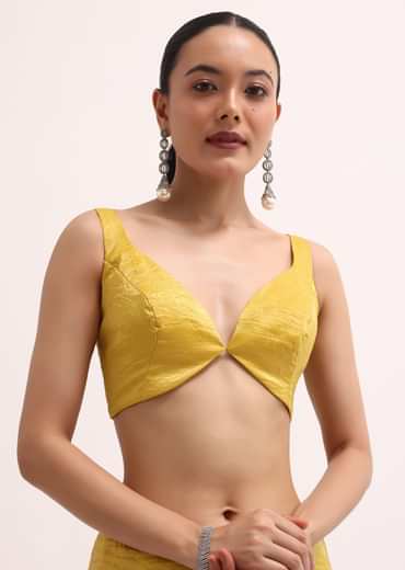 Mustard Yellow Embroidered Crepe Saree With Unstitched Blouse