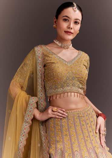 Mustard Yellow Embroidered Lehenga Set