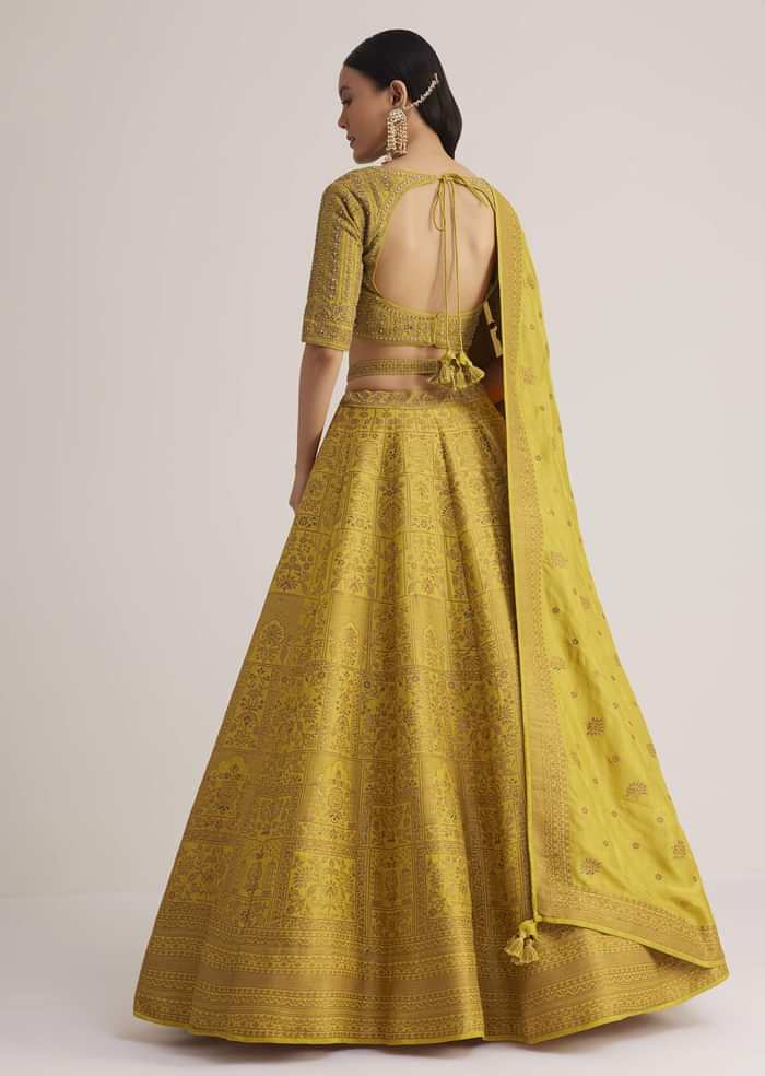 Mustard Yellow Embroidered Lehenga Set With Matching Dupatta