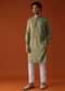 Mustard Yellow Embroidered Silk Kurta With Print All Over