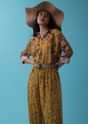 Mustard Yellow Floral Printed Co-ord Set In Mul Cotton With Sequins Embroidery - RE By Kalki