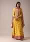 Mustard Yellow Floral Printed Anarkali Suit Set In Art Silk