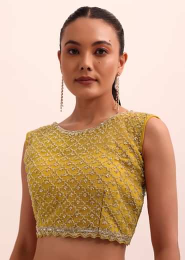 Mustard Yellow Georgette Frill Saree With Embellished Blouse