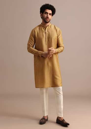 Mustard Yellow Kurta Jacket Set With Floral Cutdana Embroidery