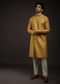 Mustard Yellow Kurta Set With Resham And Sequins Embroidered Jaal And Off Centre Placket
