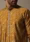 Mustard Yellow Lehariya Printed Kurta Set For Men