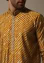 Mustard Yellow Lehariya Printed Kurta Set For Men