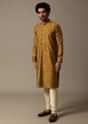 Mustard Yellow Lehariya Printed Kurta Set For Men