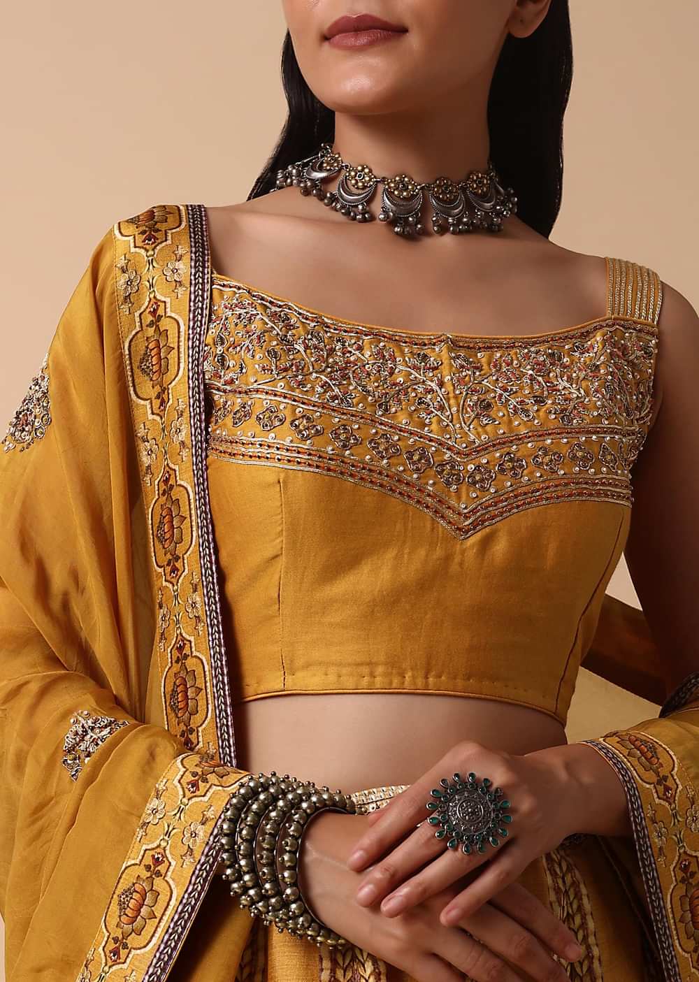 Mustard Yellow Lehenga With Embroidered Choli And Dupatta