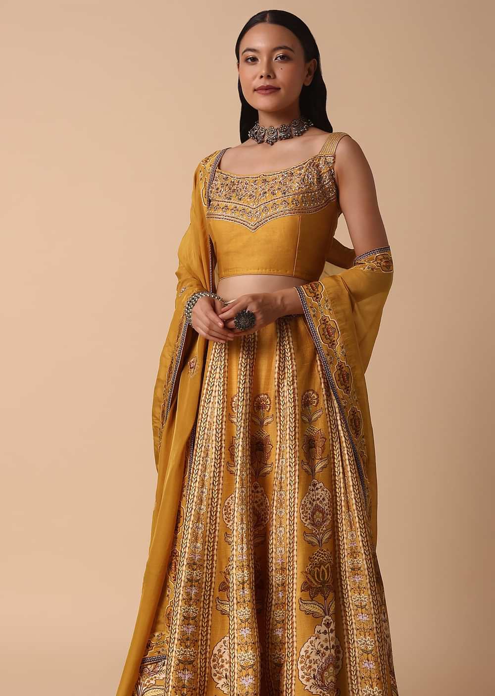 Mustard Yellow Lehenga With Embroidered Choli And Dupatta