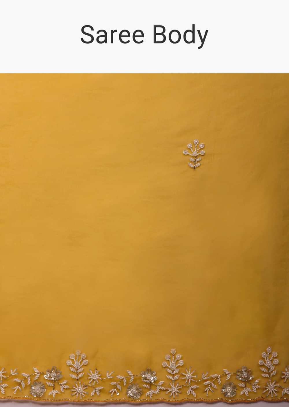 Mustard Yellow Organza Saree With Moti And Cut Dana Embroidery