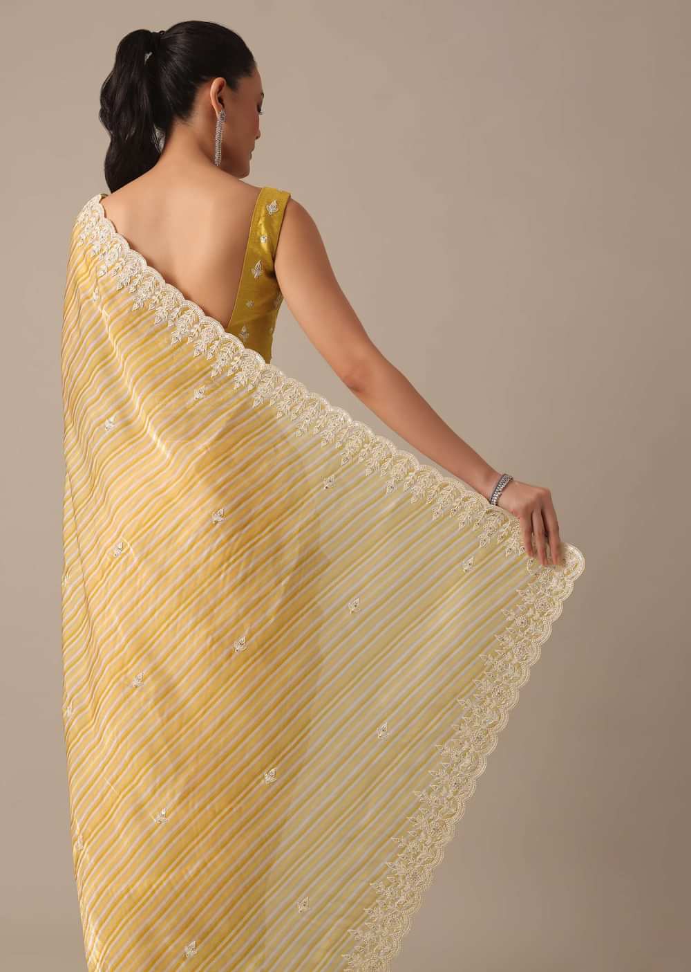 Mustard Yellow Saree With Belt And Unstitched Blouse Piece