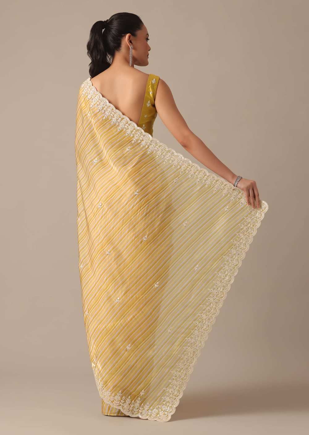 Mustard Yellow Saree With Belt And Unstitched Blouse Piece