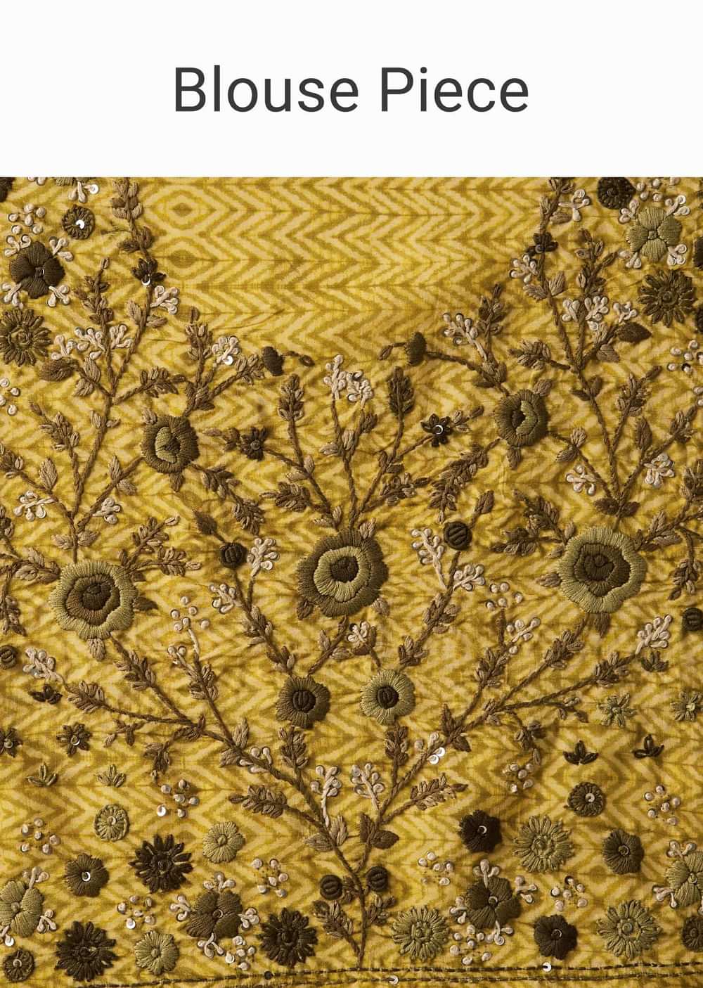 Mustard Yellow Shibori Saree In Tussar With Block Print Zari Border