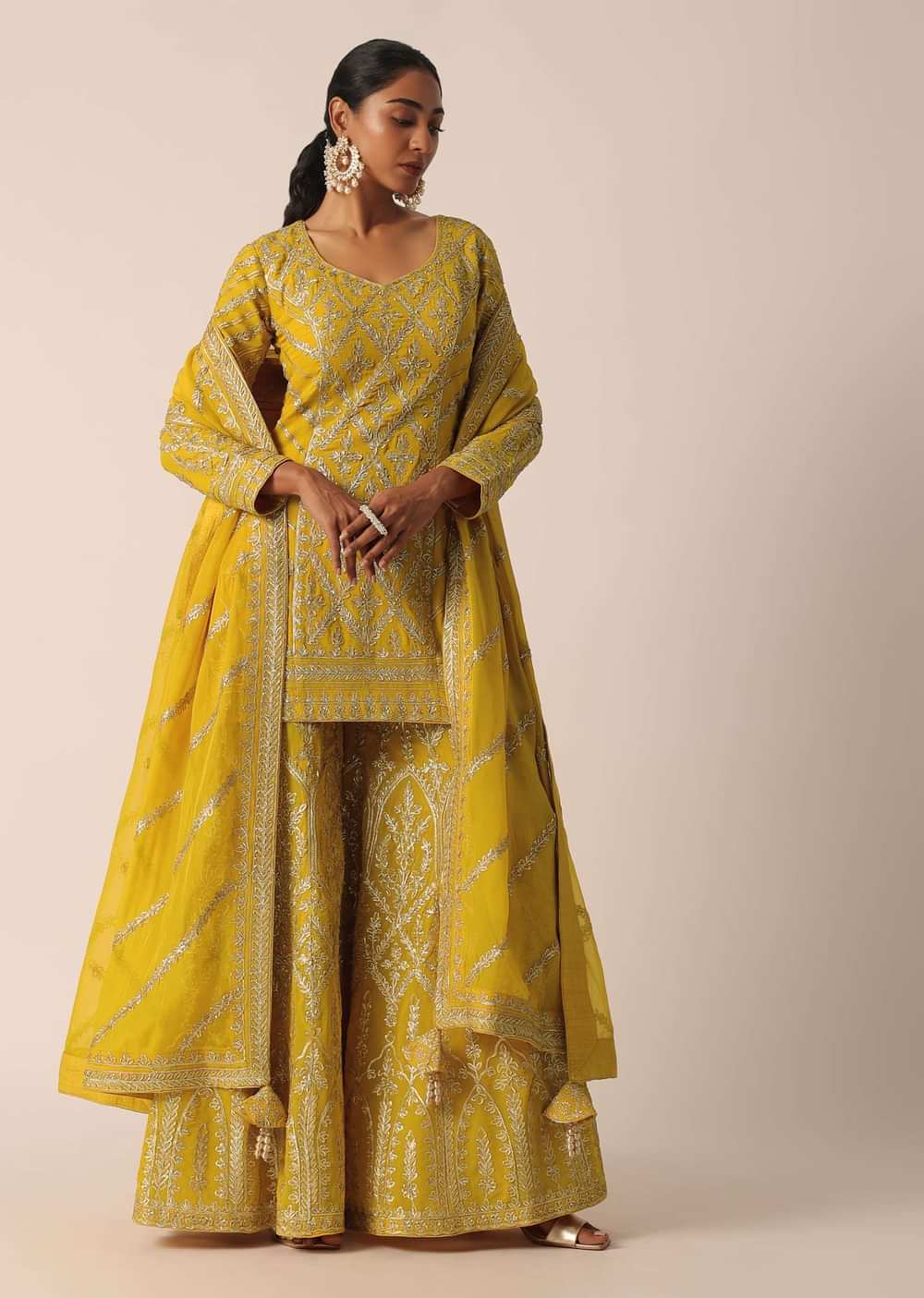 Mustard Yellow Short Kurta Palazzo Set