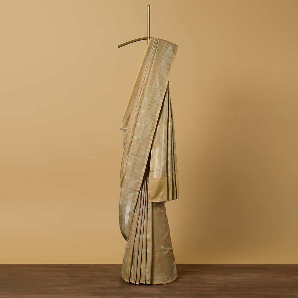 Mustard Yellow Tanchui Banarasi Silk Saree With Unstitched Blouse Piece