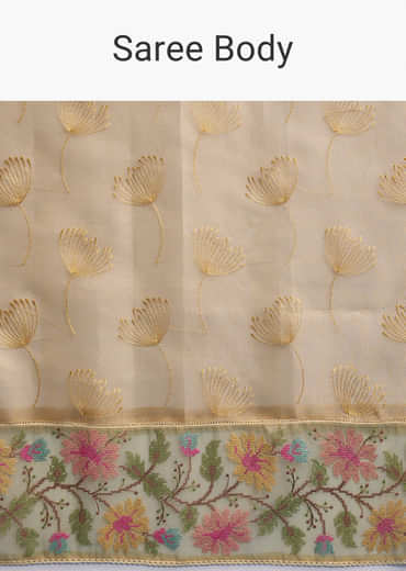 Mustard Yellow Tissue Silk Saree With Floral Resham Embroidery Mustard Yellow Tissue Silk Saree With Floral Resham Embroidery