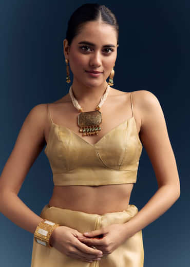 Mustard Yellow Tissue Silk Saree With Floral Resham Embroidery Mustard Yellow Tissue Silk Saree With Floral Resham Embroidery