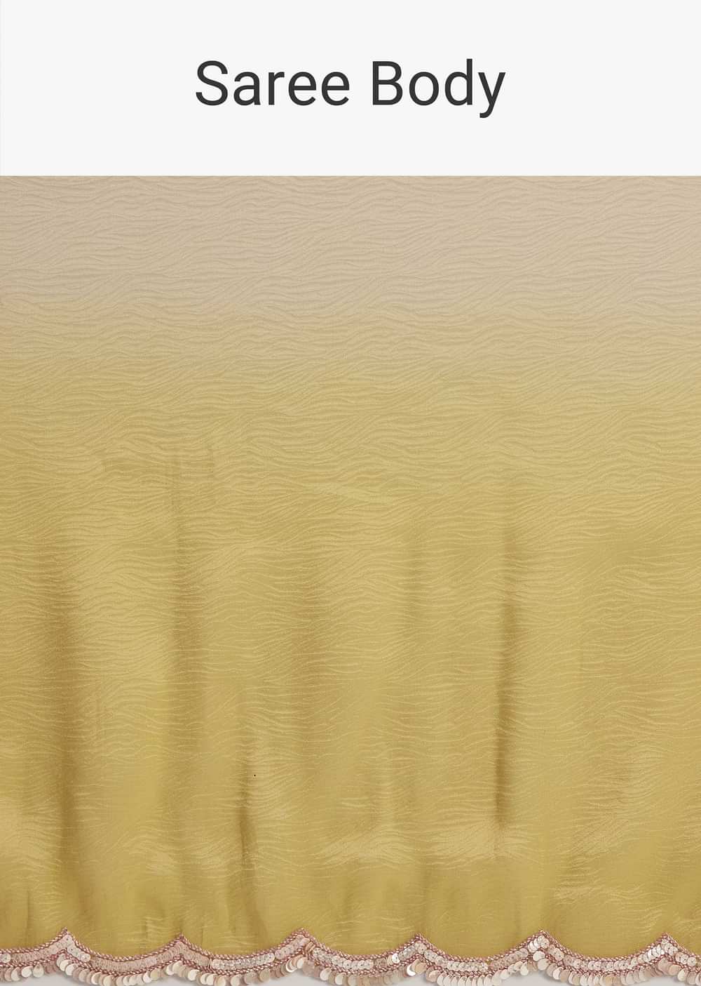 Mustard Yellow Triple Shaded Crushed Tissue Saree With Scallop Border