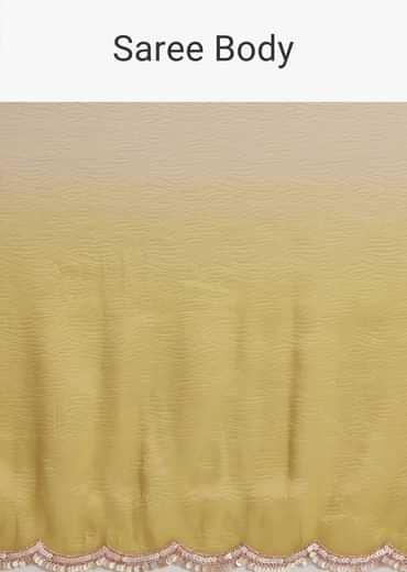 Mustard Yellow Triple Shaded Crushed Tissue Saree With Scallop Border