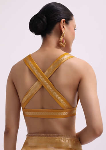 Mustard Yellow Zari Woven Chanderi Saree With Unstitched Blouse