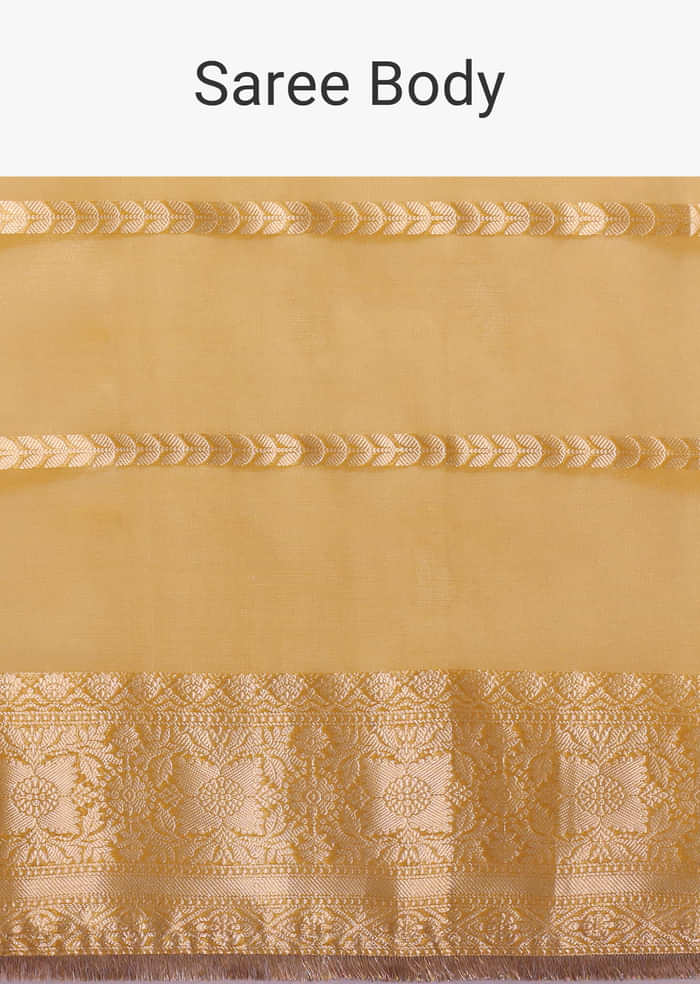Mustard Yellow Zari Woven Chanderi Saree With Unstitched Blouse