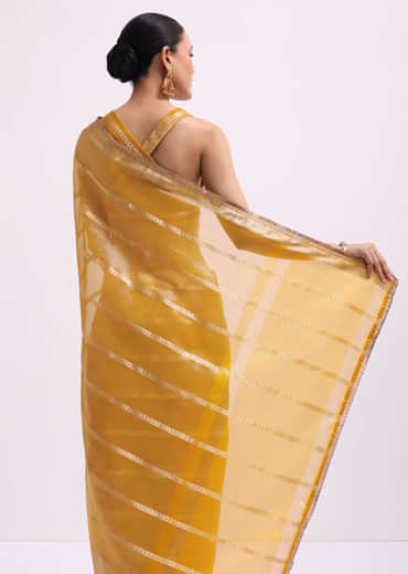Mustard Yellow Zari Woven Chanderi Saree With Unstitched Blouse