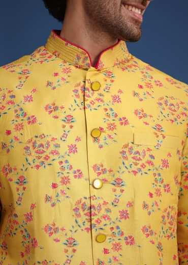 Musturd Thread Work Kurta Jacket Set
