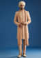 Natural Beige Tissue Sherwani Dupatta Set With Cutdana And Crystal Work