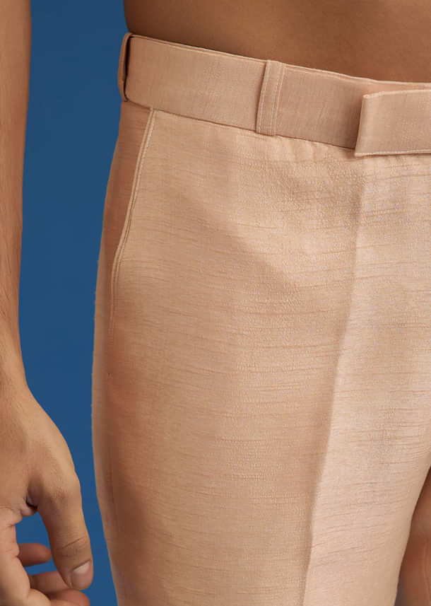 Natural Beige Tissue Sherwani Dupatta Set With Cutdana And Crystal Work