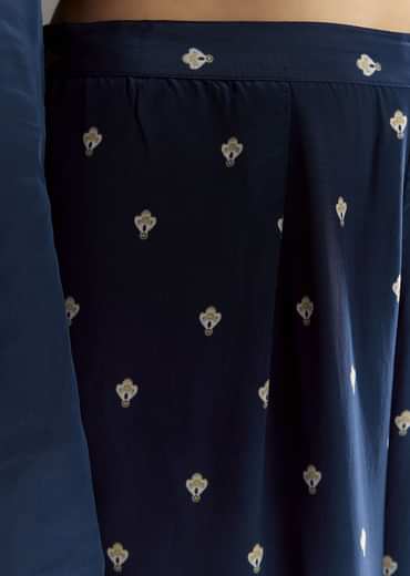 Navy Blue Crepe Moti Work Kurta With Printed Palazzo Dupatta