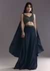 Navy Blue Embroidered Croptop Palazzo With Choker Dupatta