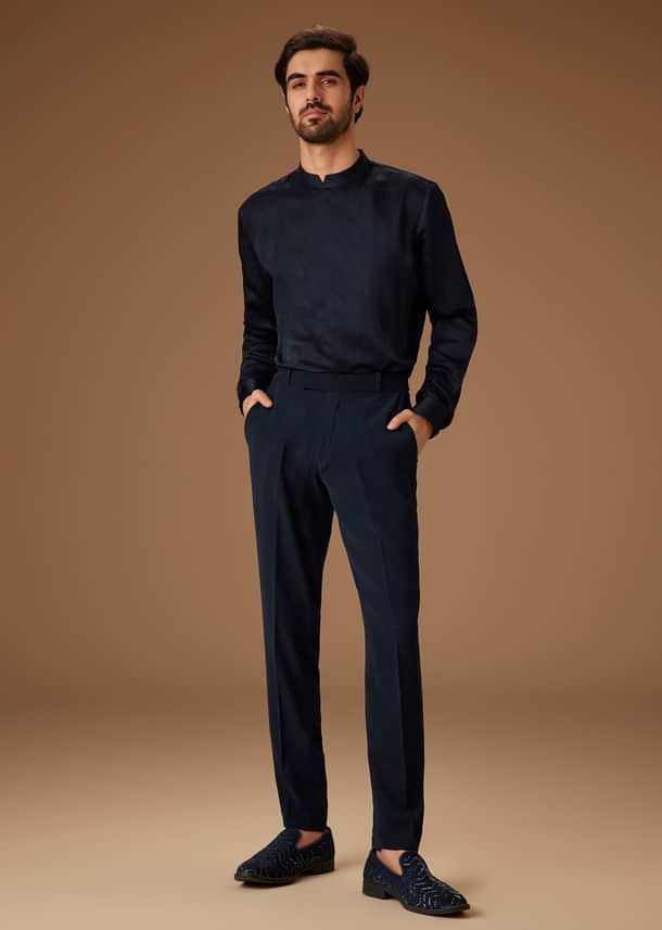 Navy Blue Embroidered Tuxedo Set