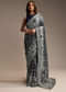 Navy Blue Georgette Saree with Heavy Floral Embroidery