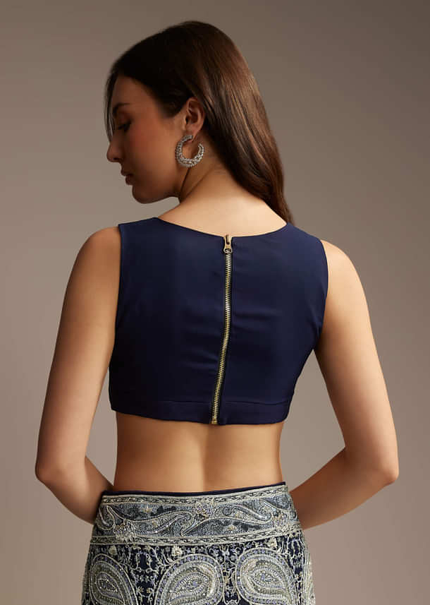 Navy Blue Georgette Saree with Heavy Floral Embroidery