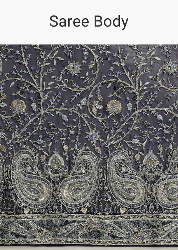 Navy Blue Georgette Saree with Heavy Floral Embroidery