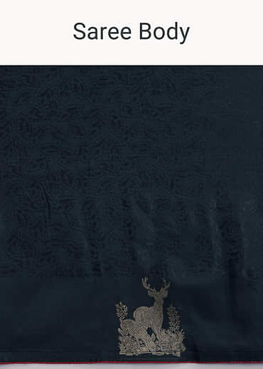 Navy Blue Jacquard Woven Saree With Intricate Zari Embroidery
