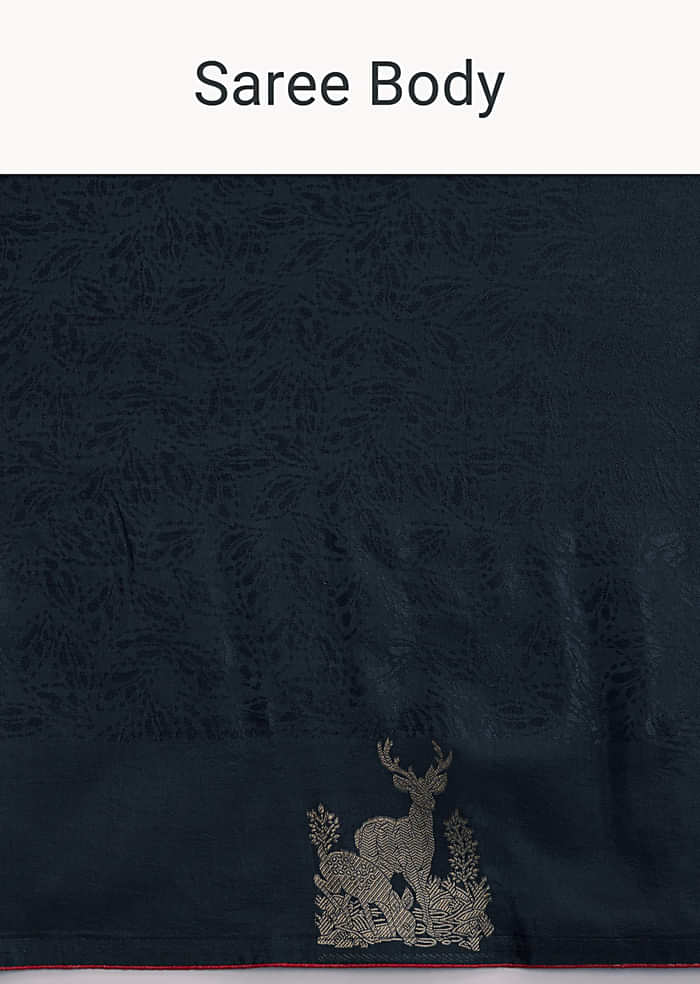 Navy Blue Jacquard Woven Saree With Intricate Zari Embroidery